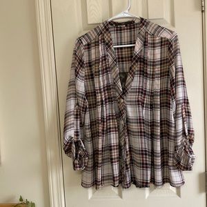 Hazel plaid and lace blouse